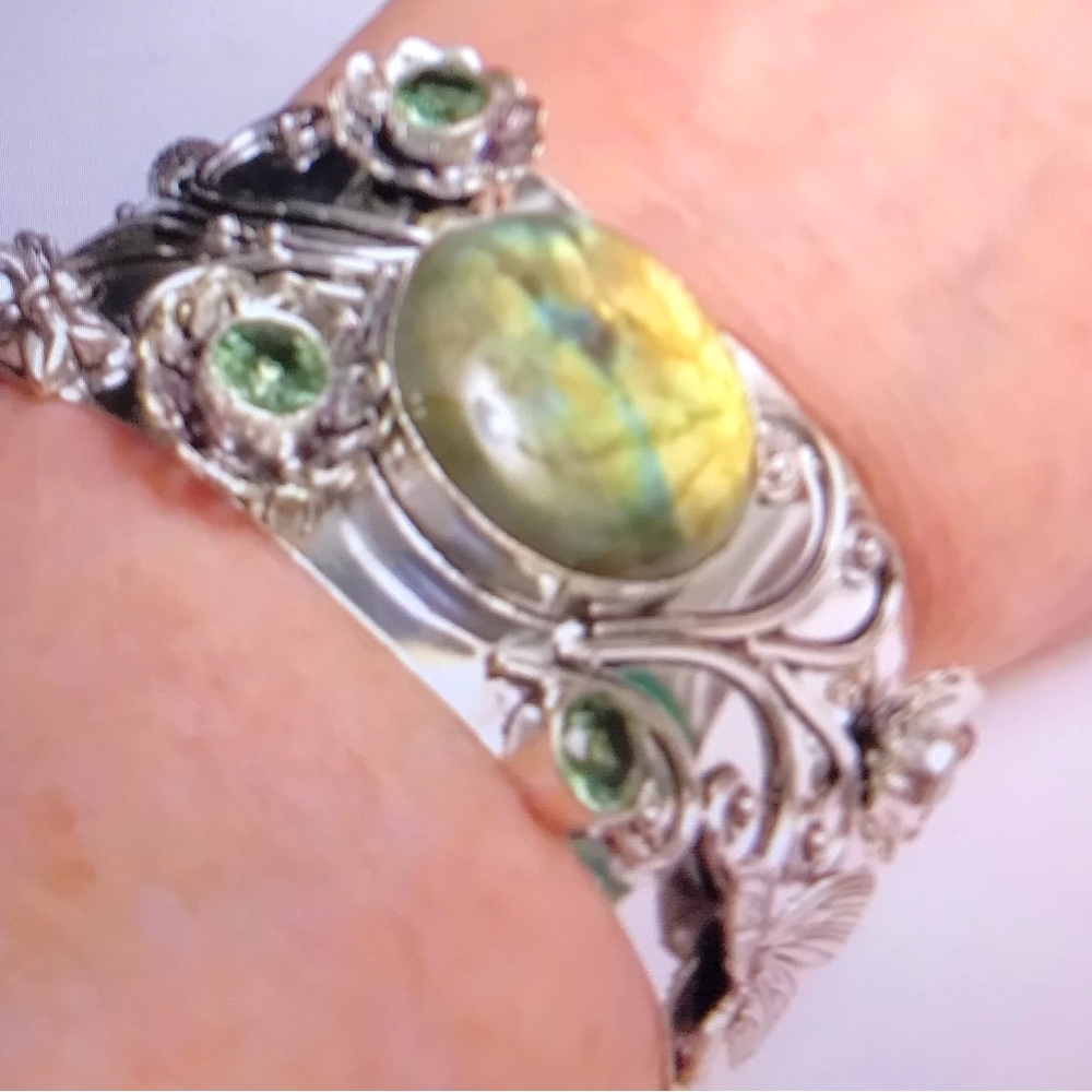 Labradorite Peridot Stamped 925 Sterling Silver Ring